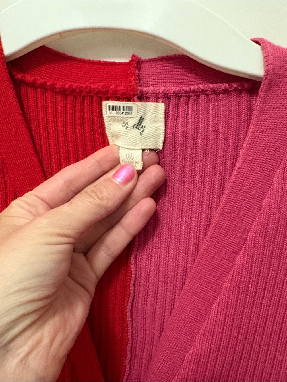 Colorblock Ribbed Button-Front Midi Dress — Red & Pink - Picture 5 of 5